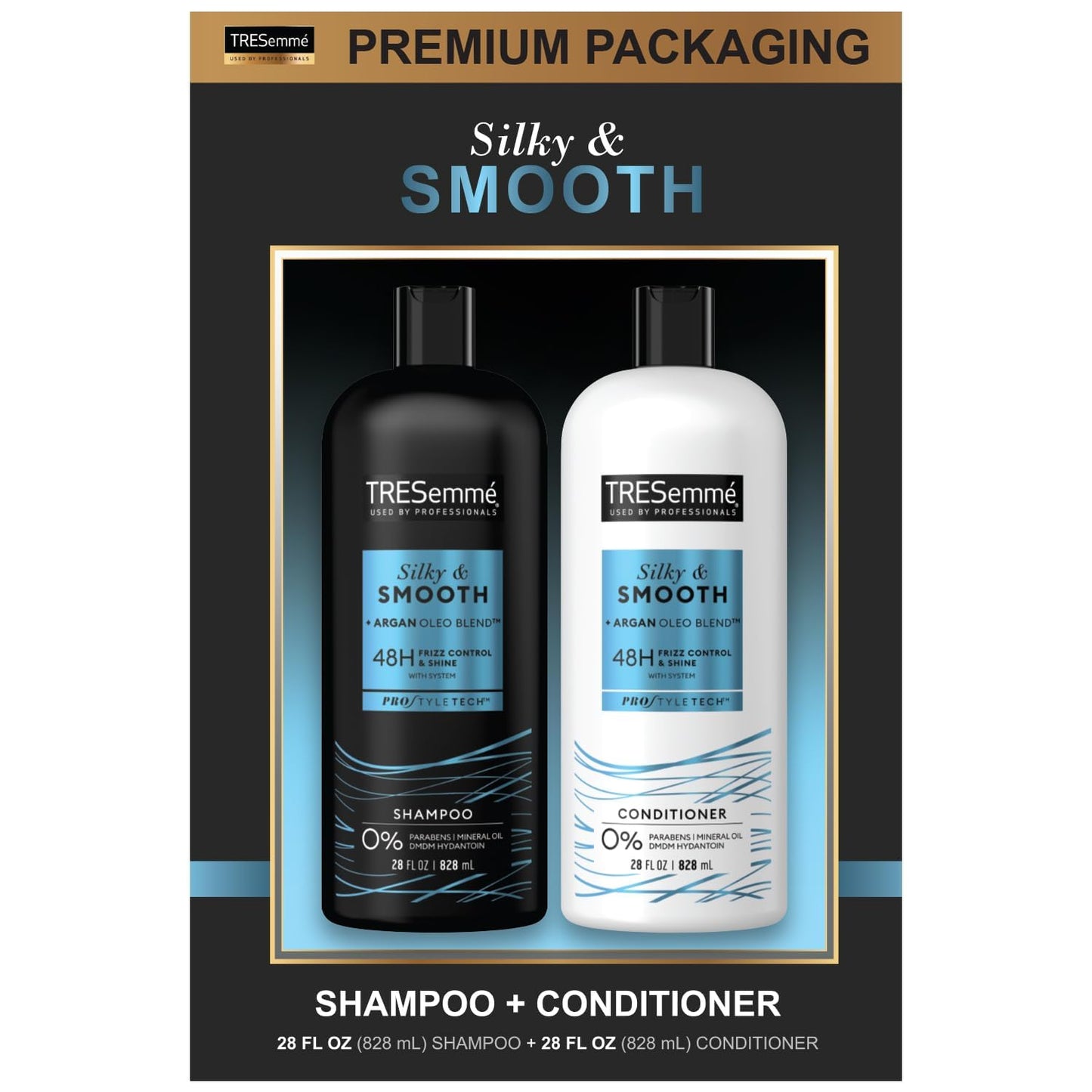 TRESemmŽ Shampoo and Conditioner, Argan Oil - Silky & Smooth, 48-Hour Frizz Control & Shine, Argan Oleo Blend Rich in Vitamin E Oil for Hair Shine, 28 Fl Oz (2 Piece Set)