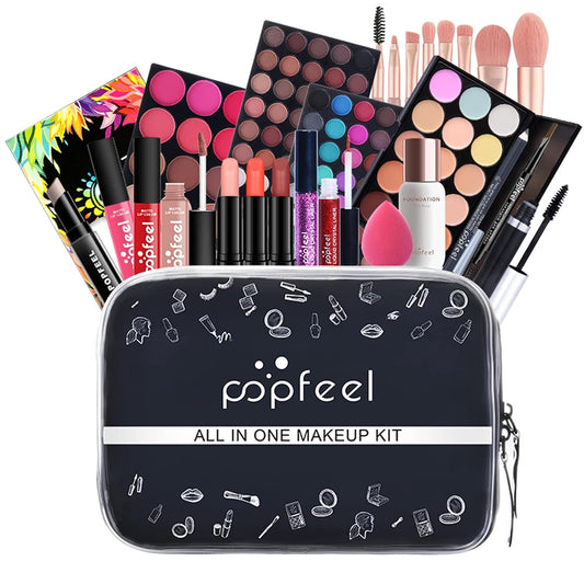 Pure Vie All-in-One Holiday Gift Makeup Set Cosmetic Essential Starter Bundle Include Eyeshadow Palette Lipstick Concealer Blush Mascara Eyeliner Face Powder Lipgloss Brush - Makeup Full Kit for Women