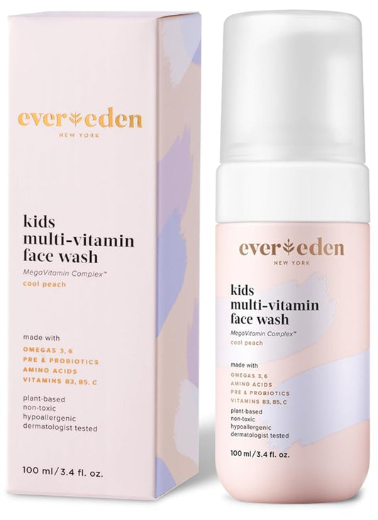 Evereden Kids Face Wash: Cool Peach, 3.4 fl oz. | Plant Based and Natural Kids Skin Care | Non-toxic and Organic Ingredients | Multi-Vitamin Skin Care for Kids