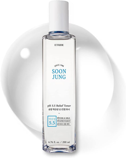 ETUDE House Soonjung pH5.5 Relief Toner 200ml (New Version) | Skin Care Solution | Low PH Toner for Sensitive Skin | Non-Comedogenic, Hypoallergenic & Fragrance Free Moisturizer for Face