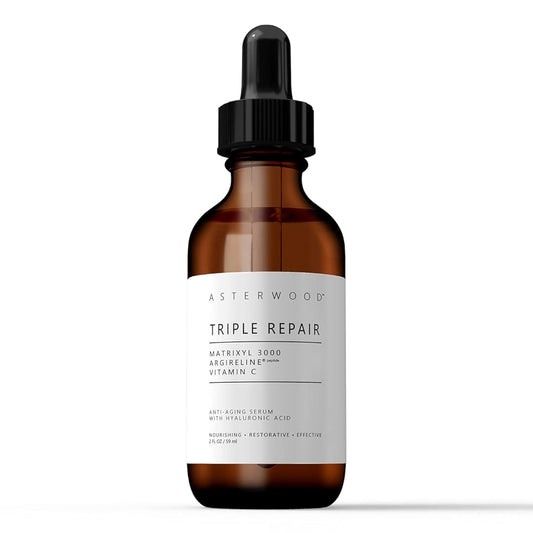 ASTERWOOD Triple Repair Matrixyl 3000 + Argireline + Hyaluronic Acid + Organic Vitamin C Serum for Face; Anti-Aging Face Serum, Anti-Wrinkle Serum, Facial Skin Serum Skin Care, 59ml/2 oz