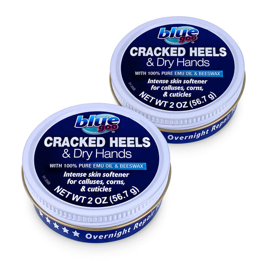 Blue Goo Cracked Heels & Dry Hands Intense Skin Softener, 2 oz (2 Pack), Fast-Penetrating Formula with 100% Pure Emu Oil & Beeswax