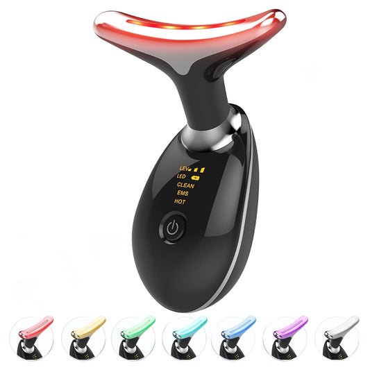Fastaid 7-in-1 Neck Tightening Device, Face Neck Massager for Face Lift, Skin Care Routine, Glossy Black