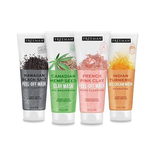 FREEMAN Exotic Blends Face Mask Variety Set with Clay, Peel-Off, Gel, & Cream Facial Masks, Skincare for Women, Face Mask Essentials Kit, Hydrating, Soothing, & Purifying, 4 Count Tubes
