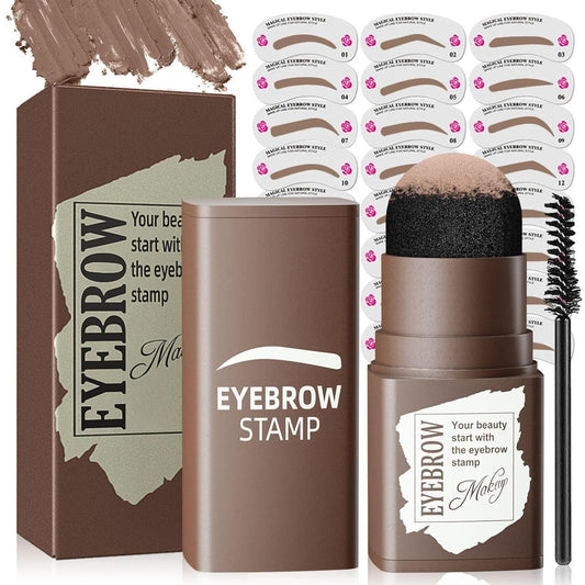 Eyebrow Stamp Stencil Kit - Eye Brow Stencil Kits with Eyebrow Blush, Long-lasting Waterproof & Smudge-Proof Eyebrow Shaping Kit with 24 Reusable Eyebrow Stencils Kit for Nature Brow (Medium Brown)