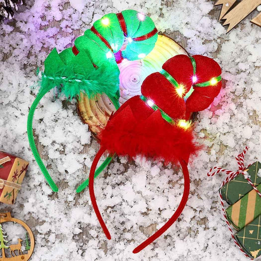 DRESBE LED Christmas Elves Headbands Light Up Elf Headwear Luminous Elf Hat Headband Cute Festival Hair Hoop Holiday Party Hair Accessories for Women and Girls(Pack of 2)