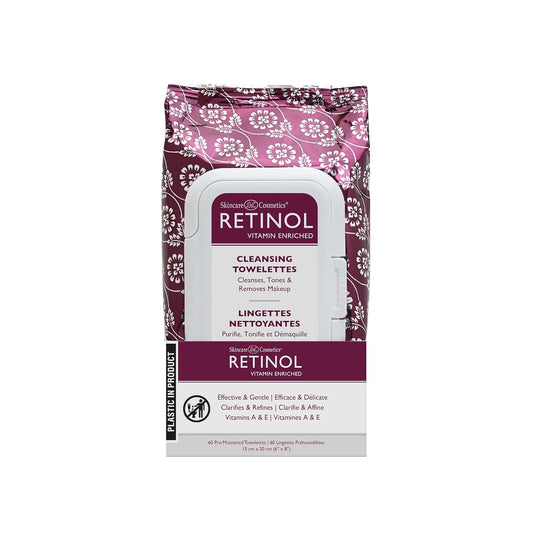 Retinol Anti-Aging Cleansing Towelettes Ð All-in-One Cleanser, Toner & Makeup Remover in a Convenient Pre-Moistened Wipe Ð On-The-Go Exfoliating, Toning & Hydrating Leaves Skin Clean, Fresh & Refined