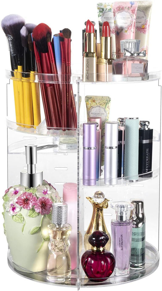 COYAHO 360¡ Rotating Makeup Organizer, Spinning Bathroom Organizer Countertop, Cosmetic Holder Shelf, Make Up Organizers and Storage for Bedroom, Transparent