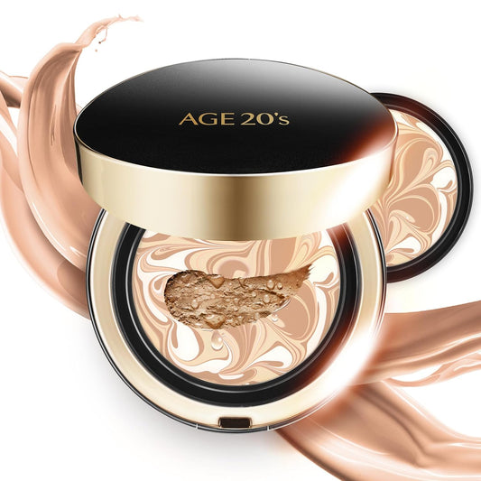 AGE 20's Signature Intense Sunscreen SPF 50+ Foundation, Natural Coverage, Cushion Korean Makeup, 71% Essence Natural Dewy Finish, Refill Included, 21 Light Beige (0.49 oz x2 ea)