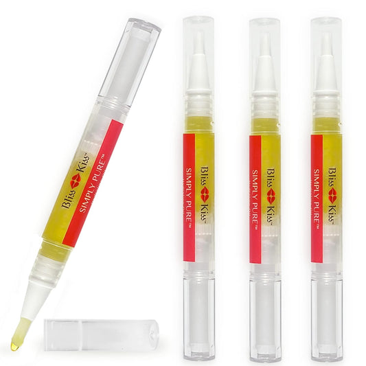 Bliss Kiss | Fragrance Free 4 Nail Oil Cuticle Pens w/Vitamin E & Jojoba_Nail Strengthener Nail Growth Treatment for Brittle, Peeling, Breaking, Thin nails