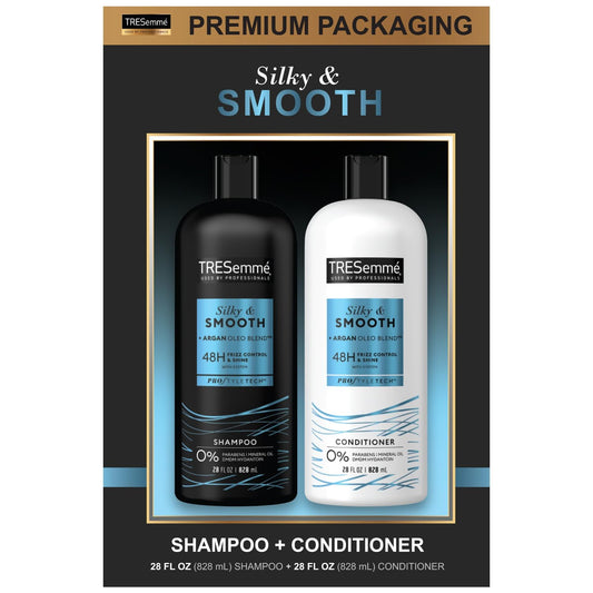 TRESemmŽ Shampoo and Conditioner, Argan Oil - Silky & Smooth, 48-Hour Frizz Control & Shine, Argan Oleo Blend Rich in Vitamin E Oil for Hair Shine, 28 Fl Oz (2 Piece Set)