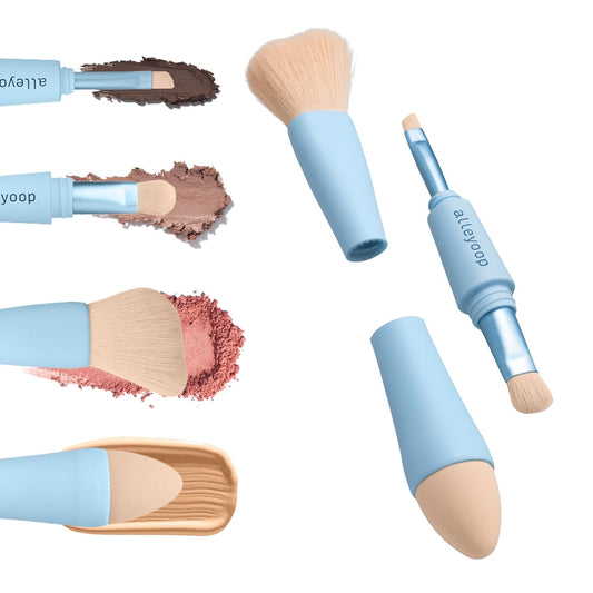 Alleyoop Multi-Tasker 4-in-1 Makeup Brush Ð All-in-One Sponge, Eyeshadow, Eyebrow, Liner & Blush Blending for Foundation, Concealer, Powder Buildable Coverage Vegan, Dual-Ended Travel-Friendly
