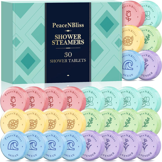 PeaceNBliss 30 Pack Shower Steamers, Shower Bath Bombs with Natural Fragrance - Valentine's Day Gifts Ð Self-Care Gifts for Women and Men, Relaxation Birthday Gifts