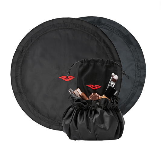 Open Flat Drawstring Makeup Bag in Classic Black