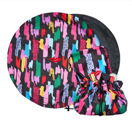 Open Flat Drawstring Makeup Bag in Colourful 90's Retro Print