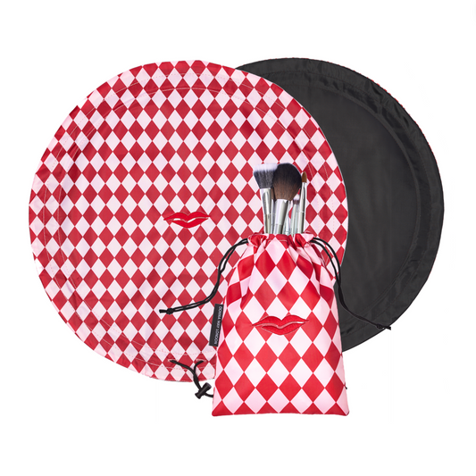Open Flat Drawstring Makeup Bag in Red & Pink